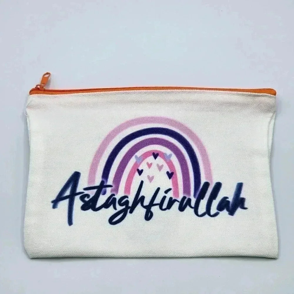 Astaghfirullah Canvas Zipper Pencil Bag Makeup Bag Pouch Bag Handmade NWT